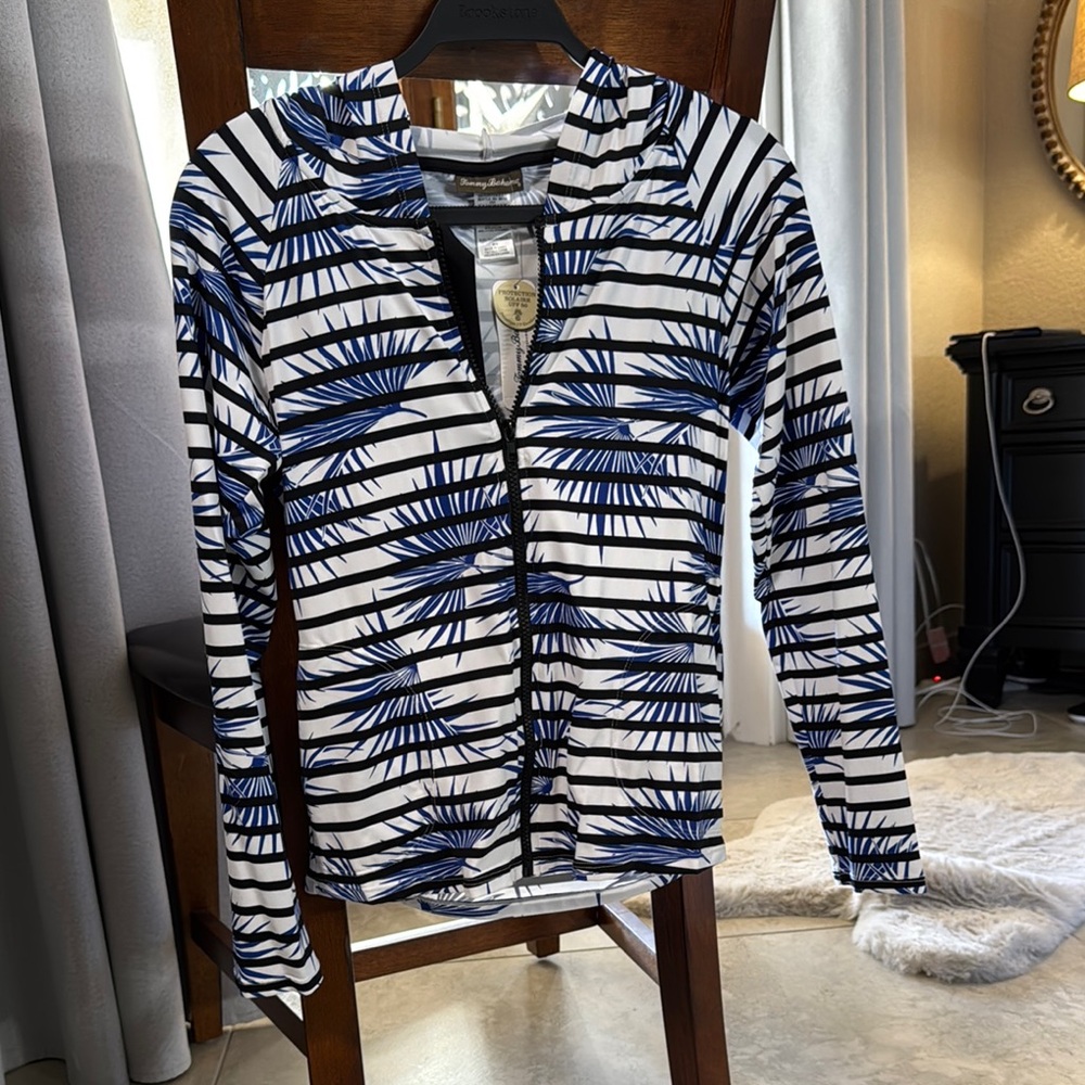 NWT Tommy Bahama Rashguard Blue and White Zip-Up Jacket